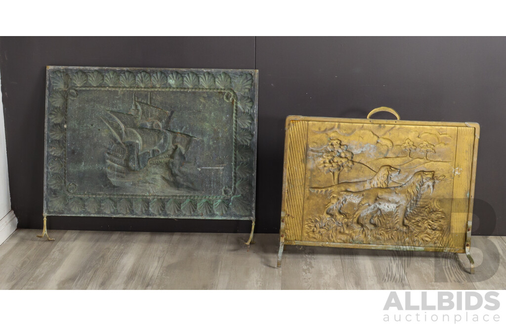 Collection of Five Copper and Brass Fire Screens