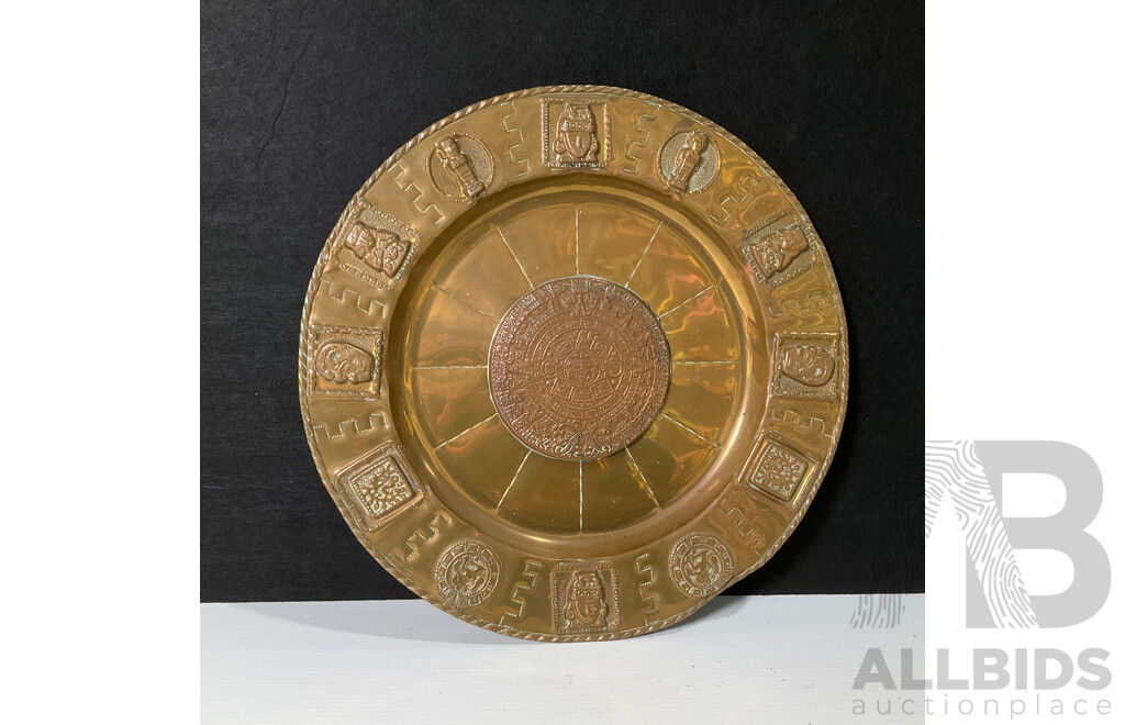 Collection of Seven Large Copper and Brass Decorative Wall Plates and Platers