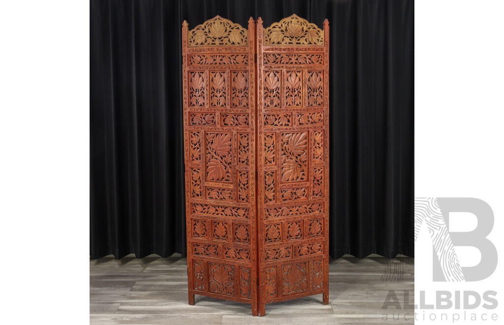 Timber Hand Carved Indian Two Panel Dressing Screen