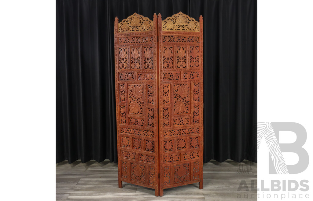 Timber Hand Carved Indian Two Panel Dressing Screen