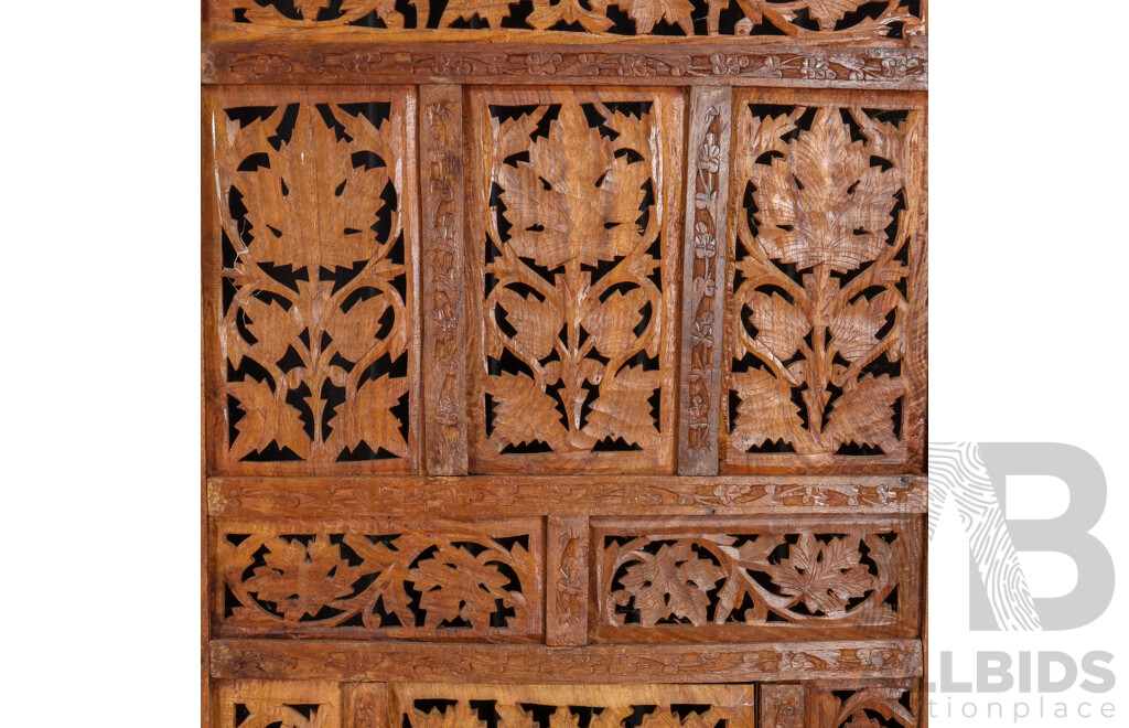 Timber Hand Carved Indian Four Panel Dressing Screen