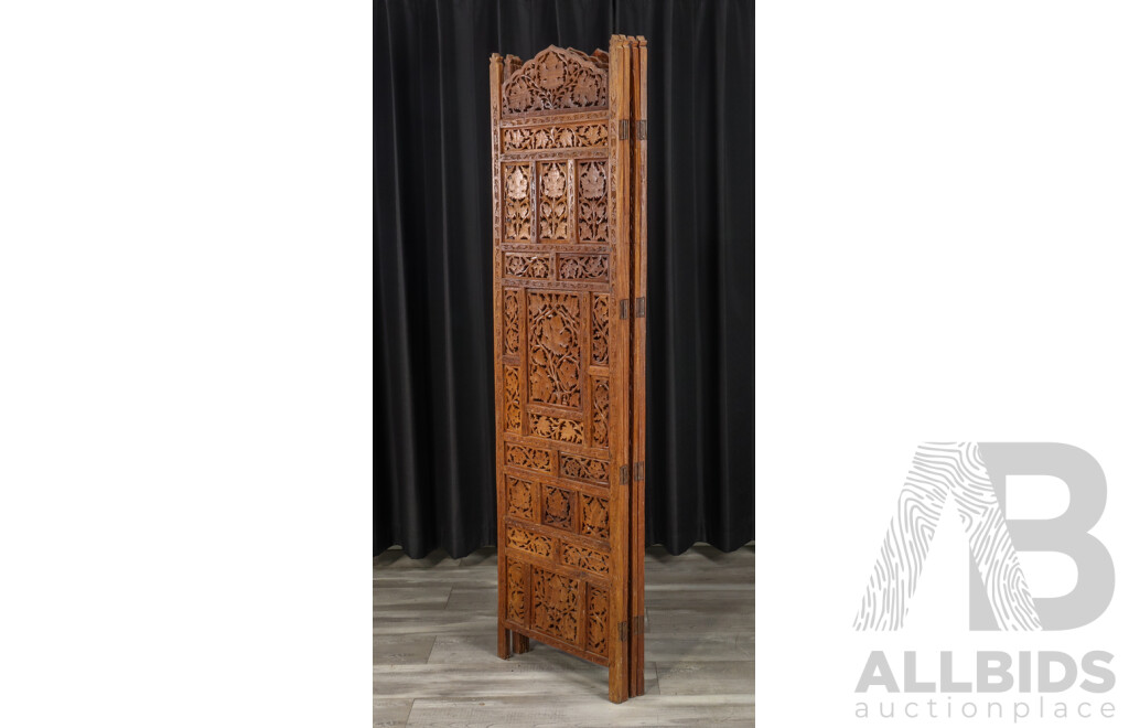 Timber Hand Carved Indian Four Panel Dressing Screen