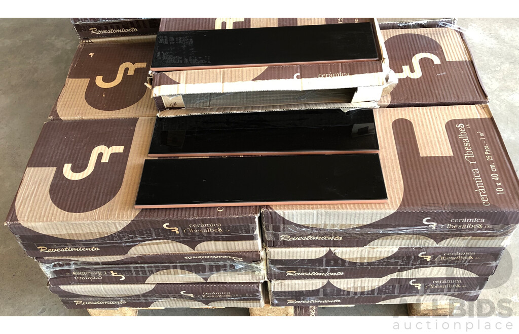 Negro Brillo Gloss Spanish 100mm X 400mm Ceramic Wall Tiles - 12.0m2 - Brand New - ORP $1020.00