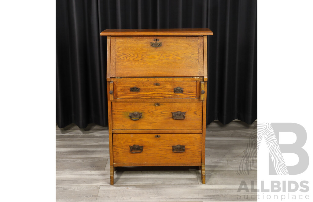 Art Deco Oak Drop Front Bureau