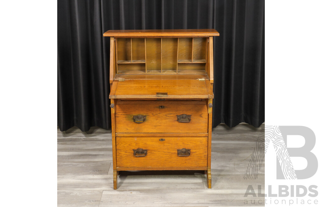 Art Deco Oak Drop Front Bureau