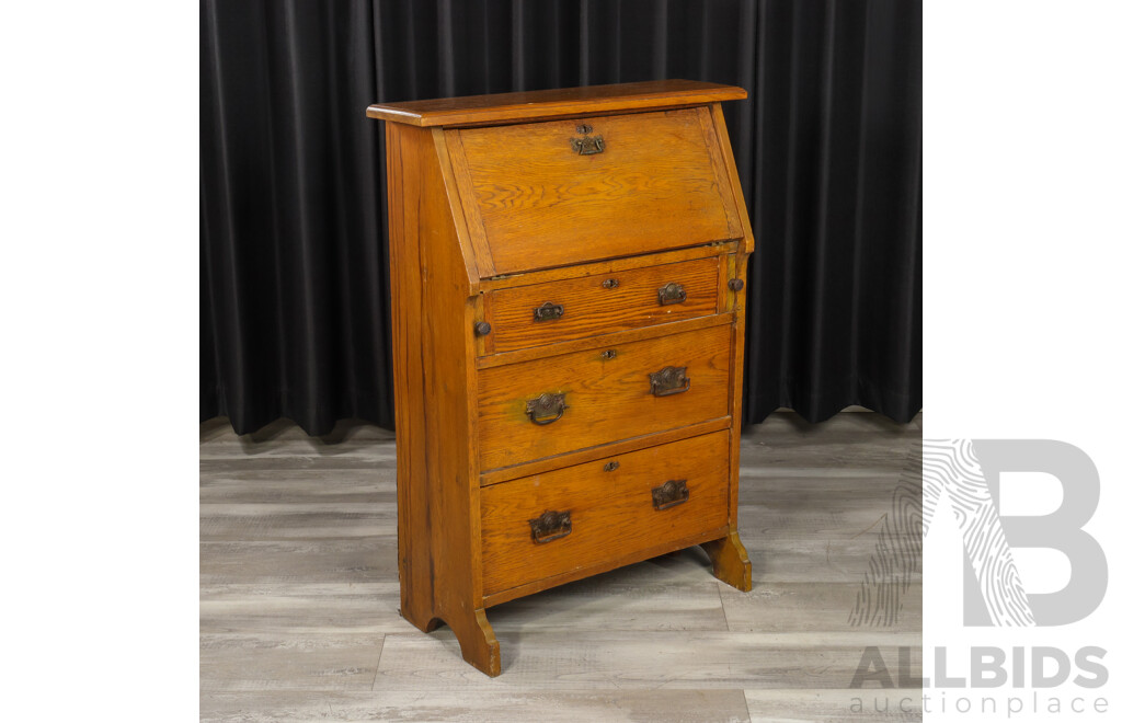Art Deco Oak Drop Front Bureau