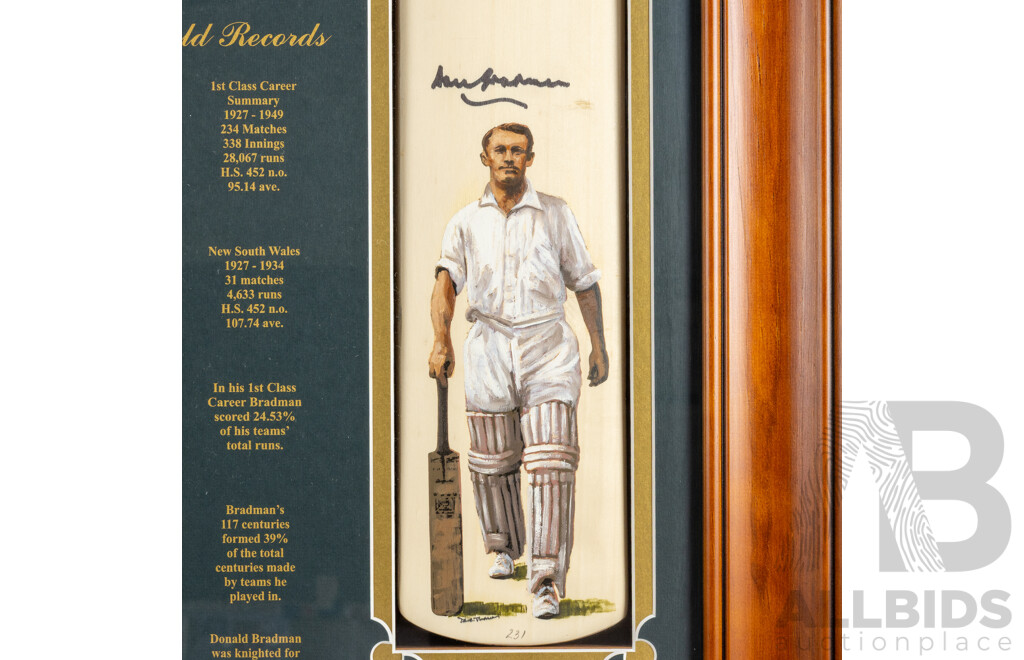 Limited Edition Sir Donald Bradman World Records Presentation Bat, No. 231/260