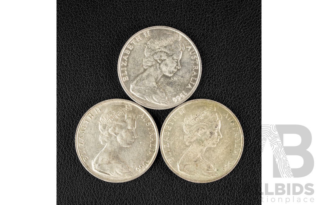 Three Australian 1966 Round Silver Fifty Cent Coins .800