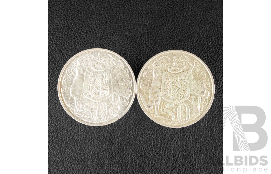 Two Australian 1966 Round Silver Fifty Cent Coins .800