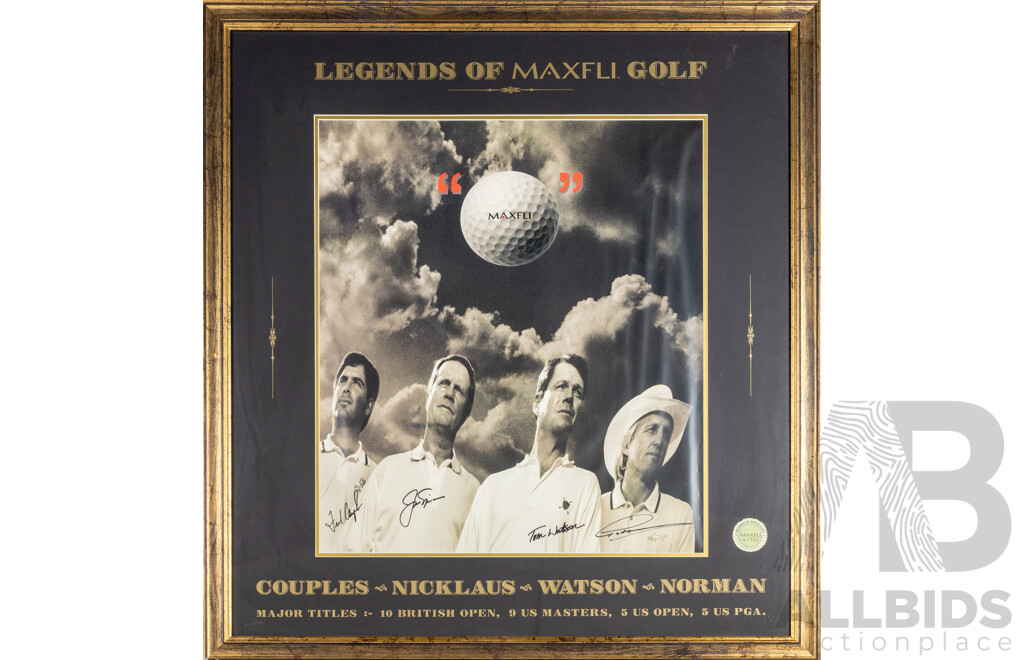 Framed Signed 'Legends of Maxfli' Photo Print Montage Featuring Jack Nicklaus, Tom Watson, Greg Norman and Fred Couples