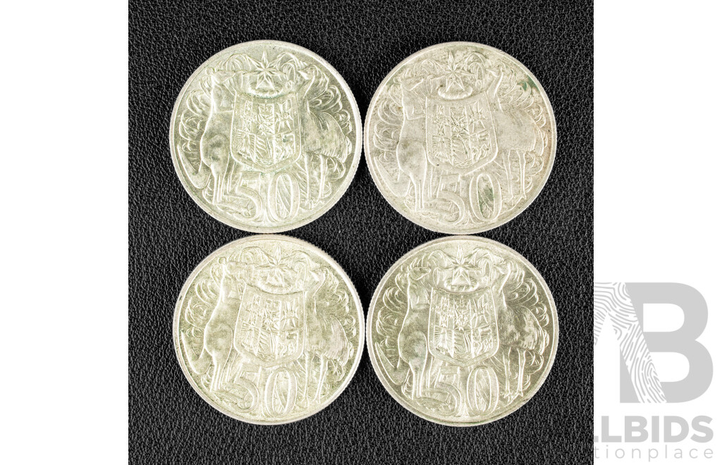 Four Australian 1966 Round Silver Fifty Cent Coins .800