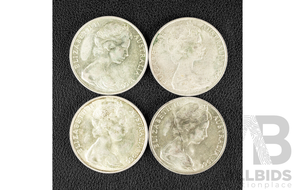 Four Australian 1966 Round Silver Fifty Cent Coins .800