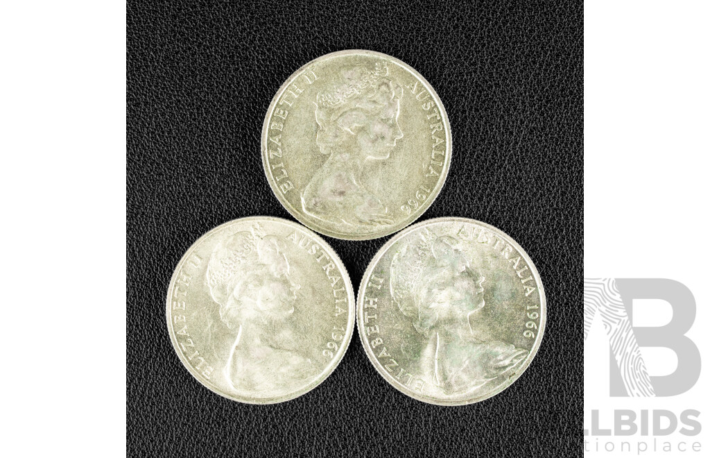 Three Australian 1966 Round Silver Fifty Cent Coins .800