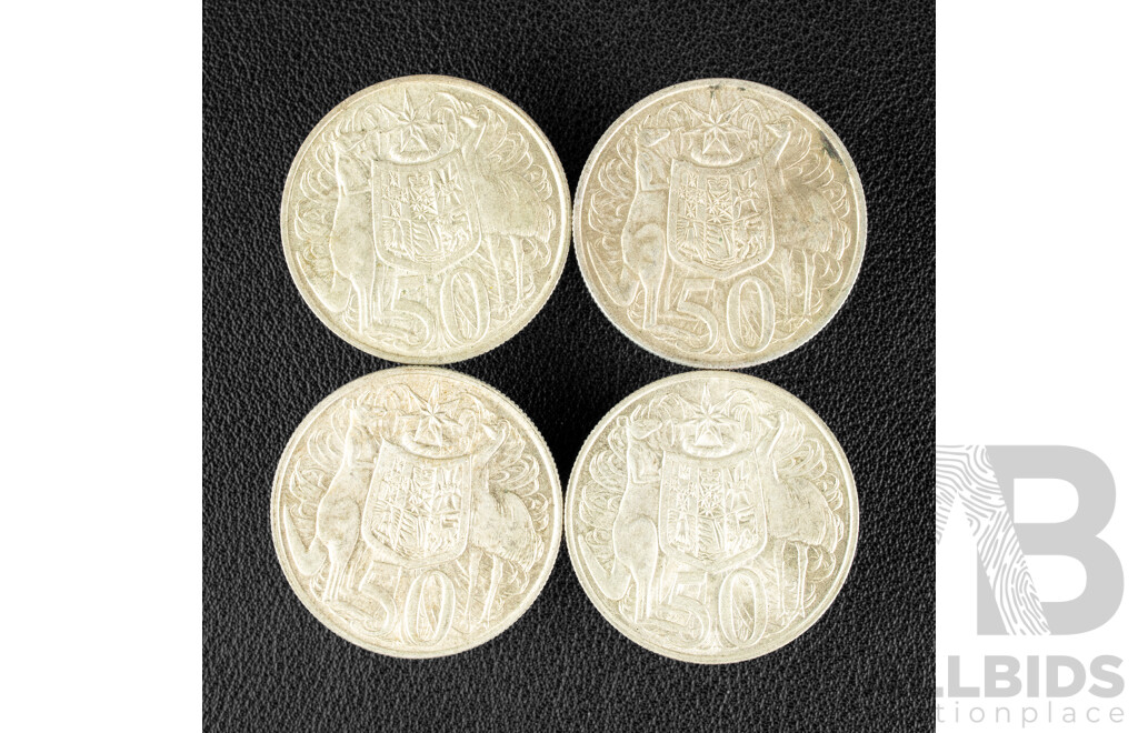 Four Australian 1966 Round Silver Fifty Cent Coins .800