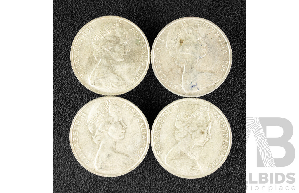 Four Australian 1966 Round Silver Fifty Cent Coins .800