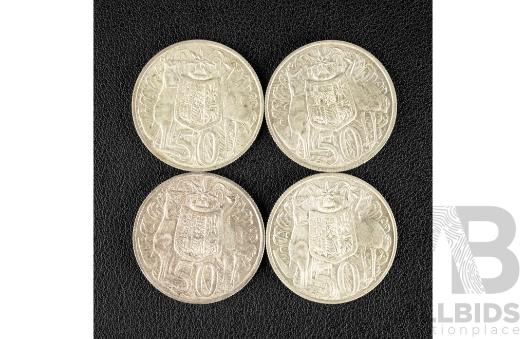 Four Australian 1966 Round Silver Fifty Cent Coins .800