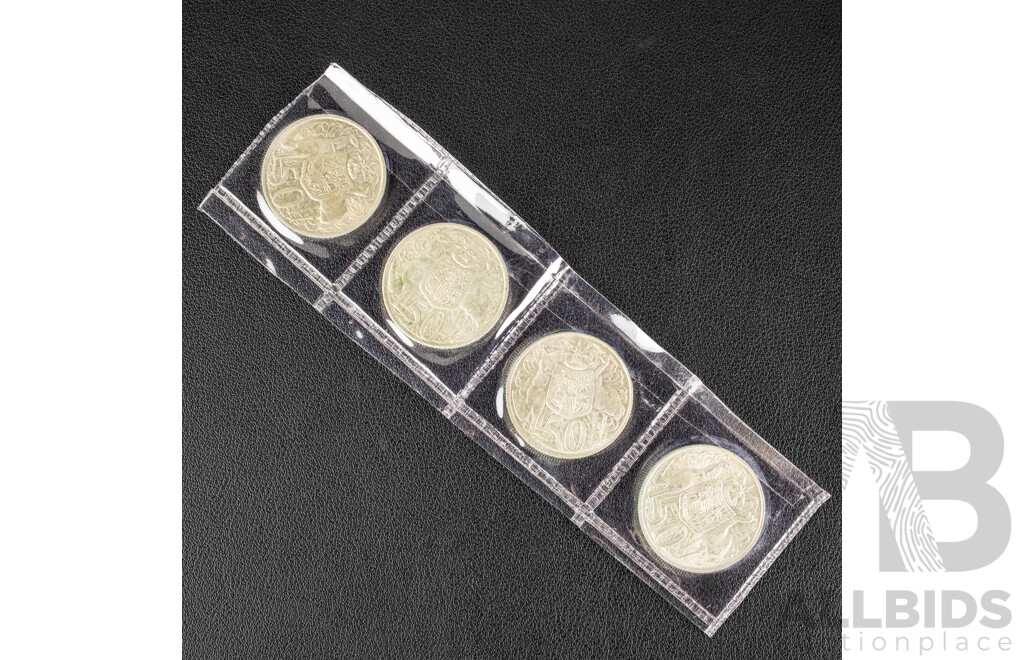 Four Australian 1966 Round Silver Fifty Cent Coins .800