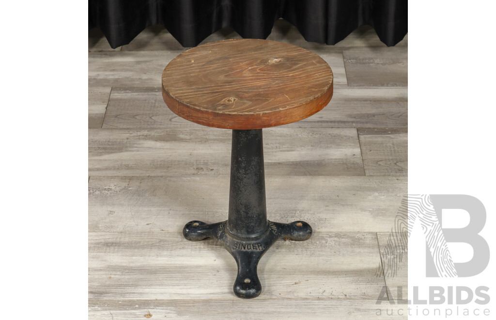 Vintage Cast Iron Singer Sewing Stool with a Timber Top