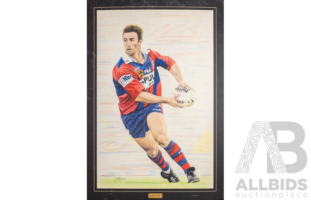 Jamie Osborne, (20th Century, Australian), Andrew "Joey" Johns, Original Coloured Pencil Sketch, 115 H X 80 W cm (with Mat Board)