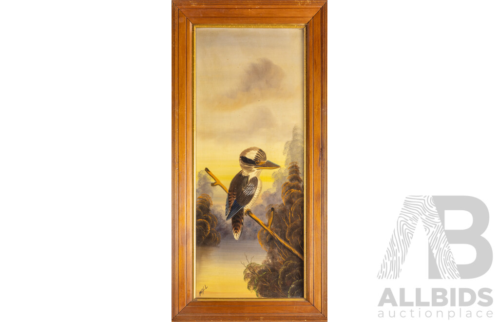 William Samuel Lowndes (19/20th Centuries, 1825-1900), Kookaburra, Wonderful Original Antique Oil on Board, 98H x 49W cm (frame)