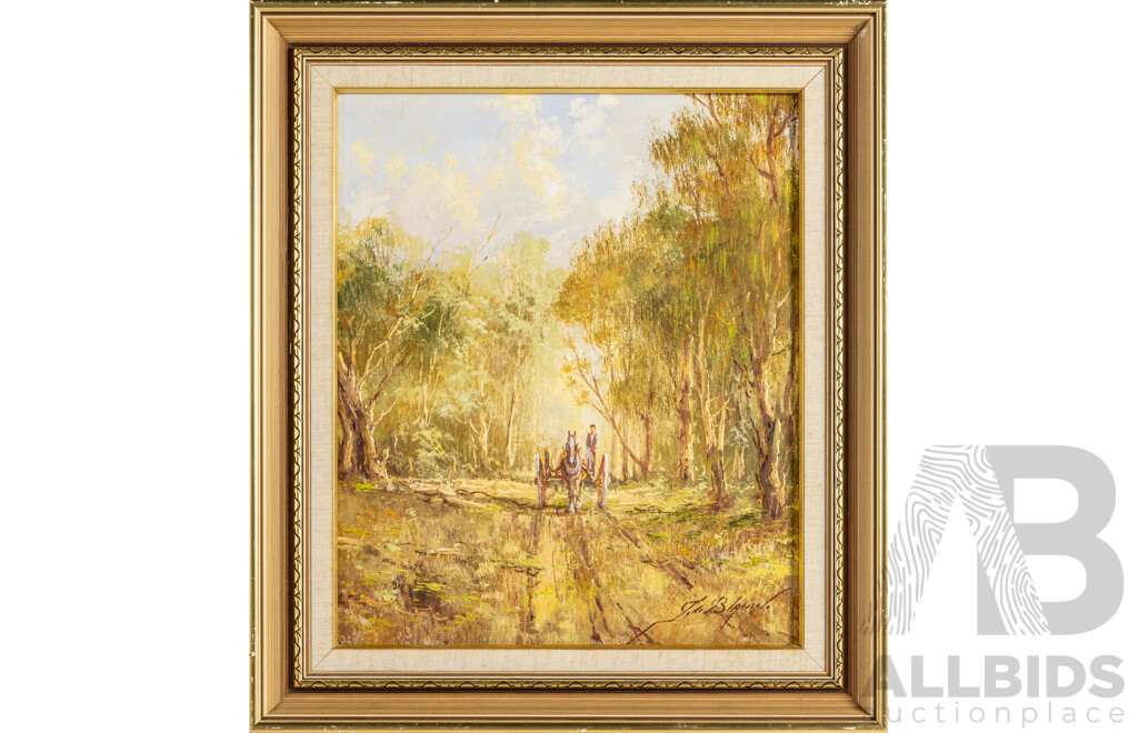 John De Blauw (20th Century, Australian, 1928-2025), on the Stock Route, Lovely Original Vintage Oil on Board, 47H x 41W cm (frame)
