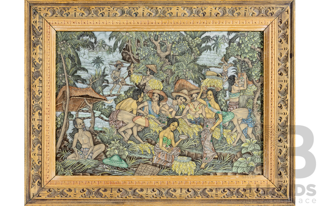A. A. Rai, (20th Century, Pitamaha School, Indonesia), Harvest Time, Original Tempera on Canvas, 45H x 57W cm (frame)