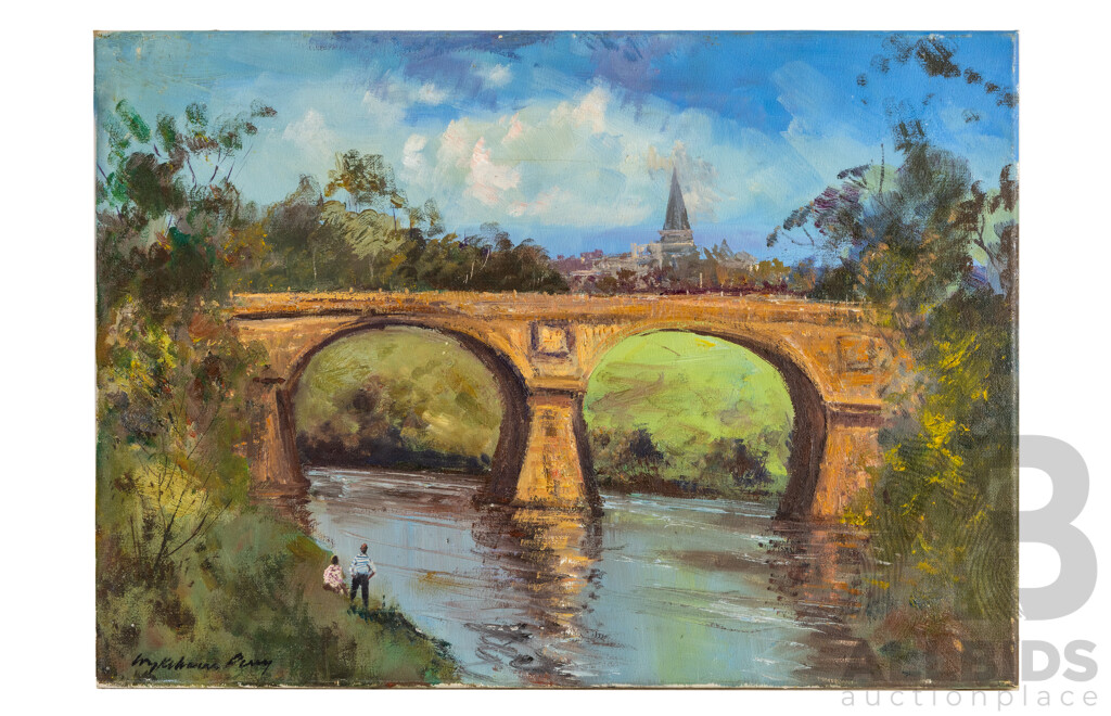 Wykeham Perry, (20th Century, Australian, 1936-2021), Reflections by the Water, Wonderful Original Vintage Oil on Canvas (Unframed), 40H x 56W cm