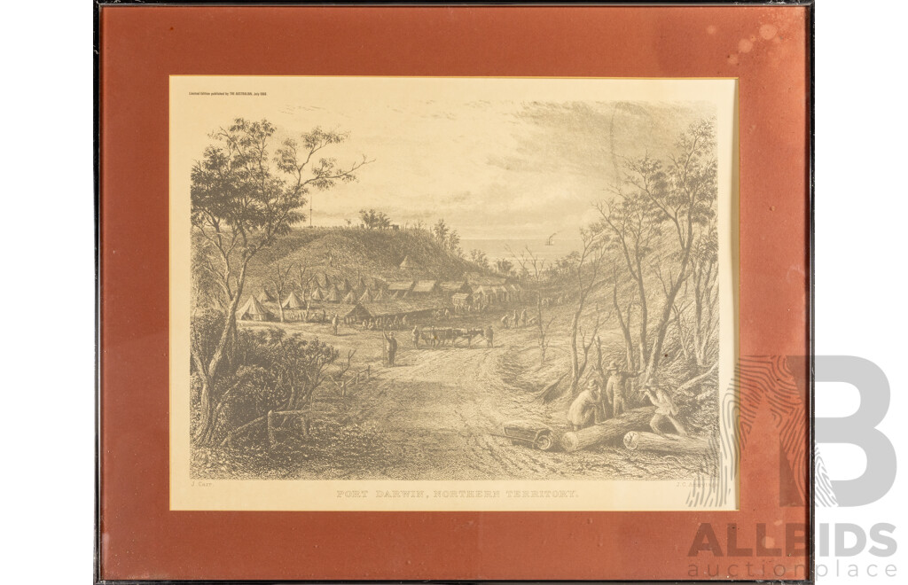 Port Darwin, Northern Territory (1968), Historic Vintage Print After Original Work by J.Carr with Engraving by J.C.Armytage (c1874), 67H x 82W cm (frame)
