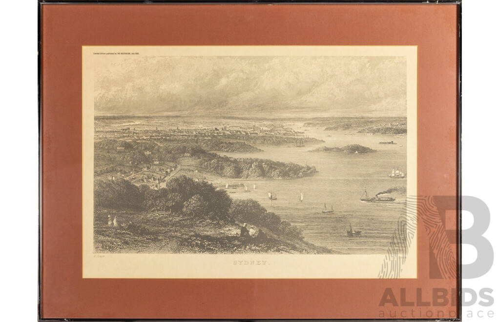Sydney (1968), Historic Vintage Print After Original Work by J.Carr with Engraving by J.J.Crew (c1874), 63H x 82W cm (frame)
