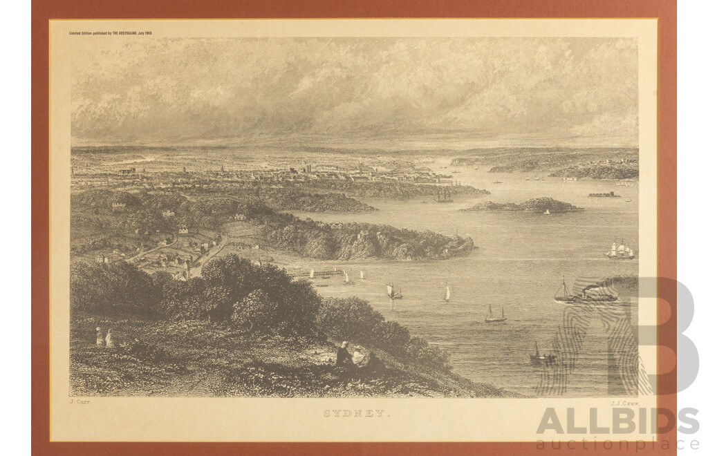 Sydney (1968), Historic Vintage Print After Original Work by J.Carr with Engraving by J.J.Crew (c1874), 63H x 82W cm (frame)