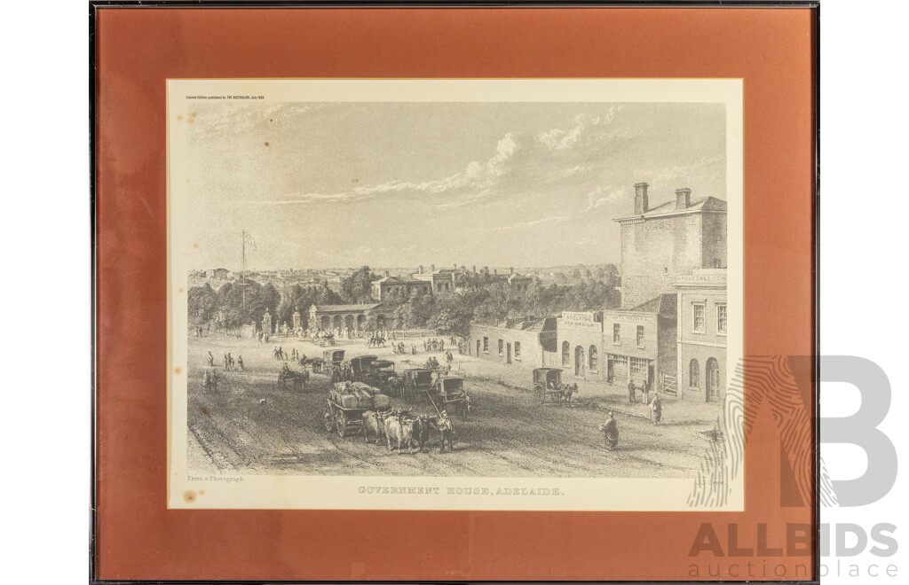 Government House, Adelaide (1968), Historic Vintage Print, After Original Photograph with Engraving by J.J.Crew (c1874), 66H X 82W Cm (frame)