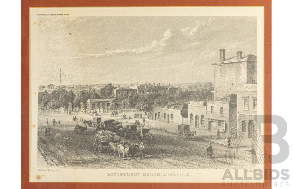 Government House, Adelaide (1968), Historic Vintage Print, After Original Photograph with Engraving by J.J.Crew (c1874), 66H X 82W Cm (frame)