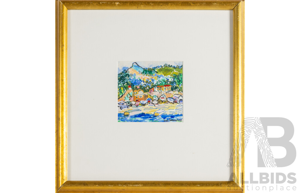Eve Hannah (20th Century, Dutch-Born Australian, 1942-2020), Puerto De Valdemossa, Mallorca (1993), Original Miniature Watercolour & Gouache, 38H x 36W cm (frame)