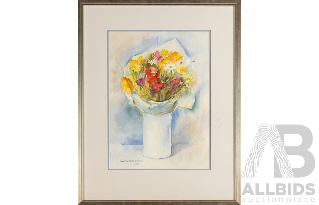 Anna Maria Guidantoni (20th Century, Italian, 1929-2021), (Untitled) Rainbow Bouquet (1980), Wonderful Original Watercolour, 70.5H x 56W cm (frame)
