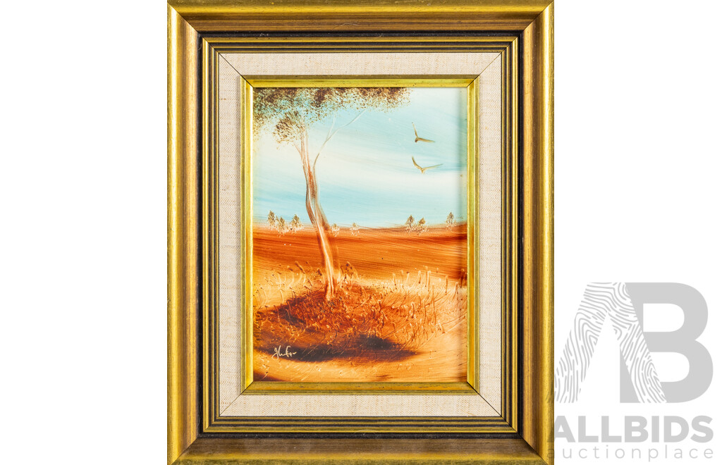 Jim Crofts, (20th Century, Australian, 1922-), Untitled - Toward Day's End, Settlers Cottage & Scrub Country, Collection of Three Original Oil on Masonite Boards, 32H x 26W cm (frame Largest) (3)