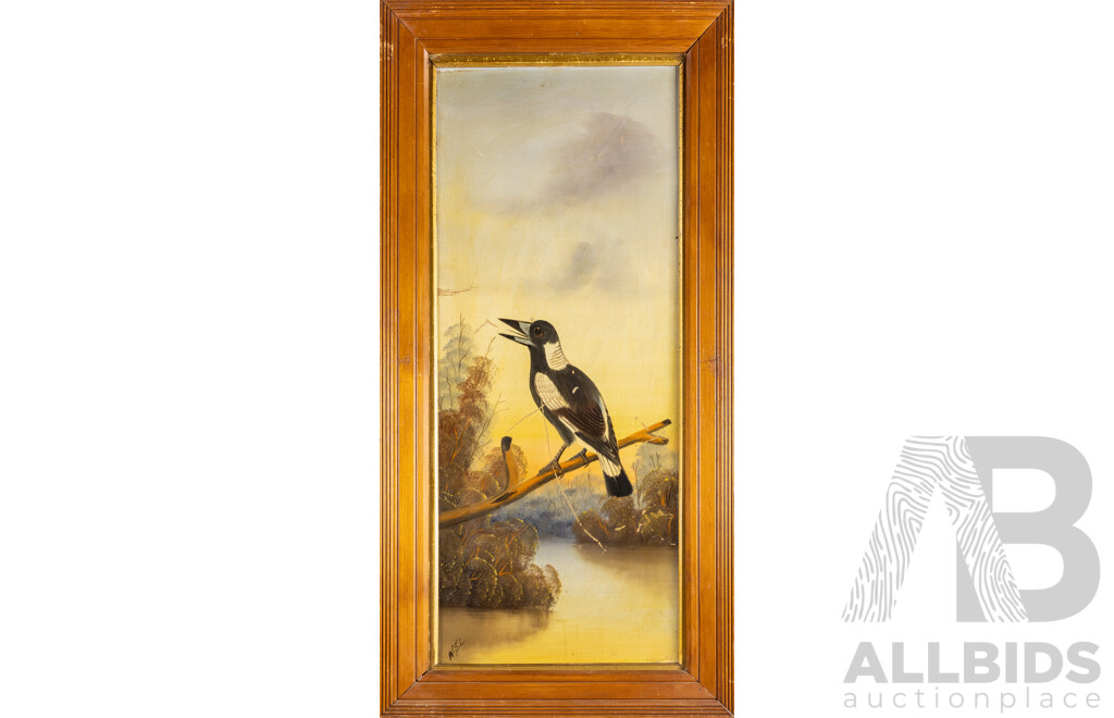 William Samuel Lowndes (19/20th Centuries, 1825-1900), Magpie, Wonderful Original Antique Oil on Board, 98H x 49W cm (frame)