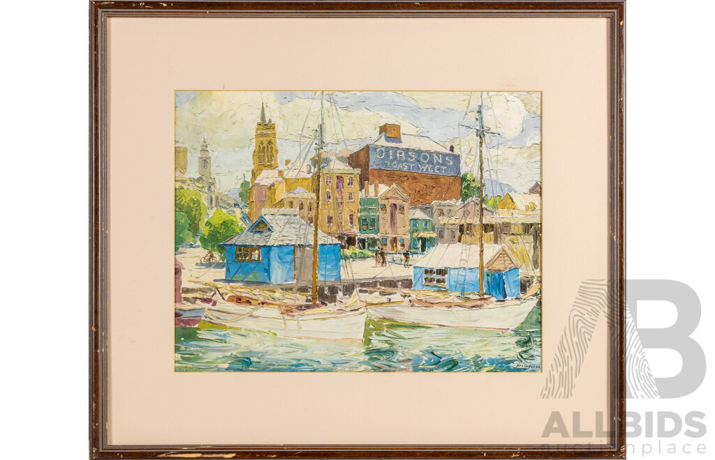 Maxwell Christopher Richard Ragless, (20th Century, Australian, 1901-1981) Untitled Port Scene, Print After Original Watercolour,, 55H x 63.5W cm (frame)