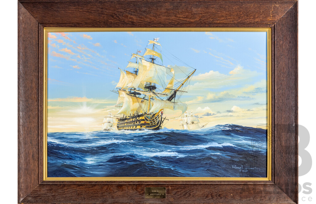 Randall Wilson, (20th Century, Australian), H.M.S. Victory (2001), Original Oil on Canvas Cloth, 68H x 94W cm (frame)