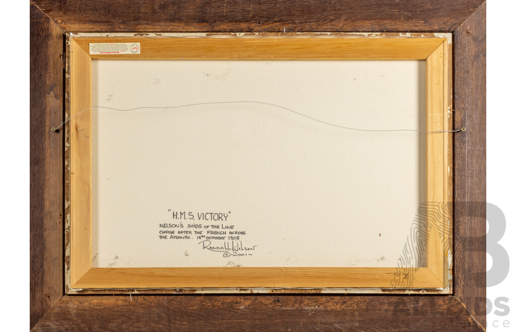 Randall Wilson, (20th Century, Australian), H.M.S. Victory (2001), Original Oil on Canvas Cloth, 68H x 94W cm (frame)