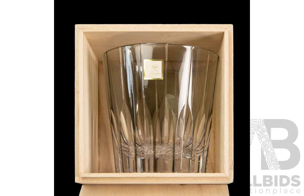 Pair of Japanese Kagami Crystal Edo Kiriko Tumblers in Paulownia Boxes