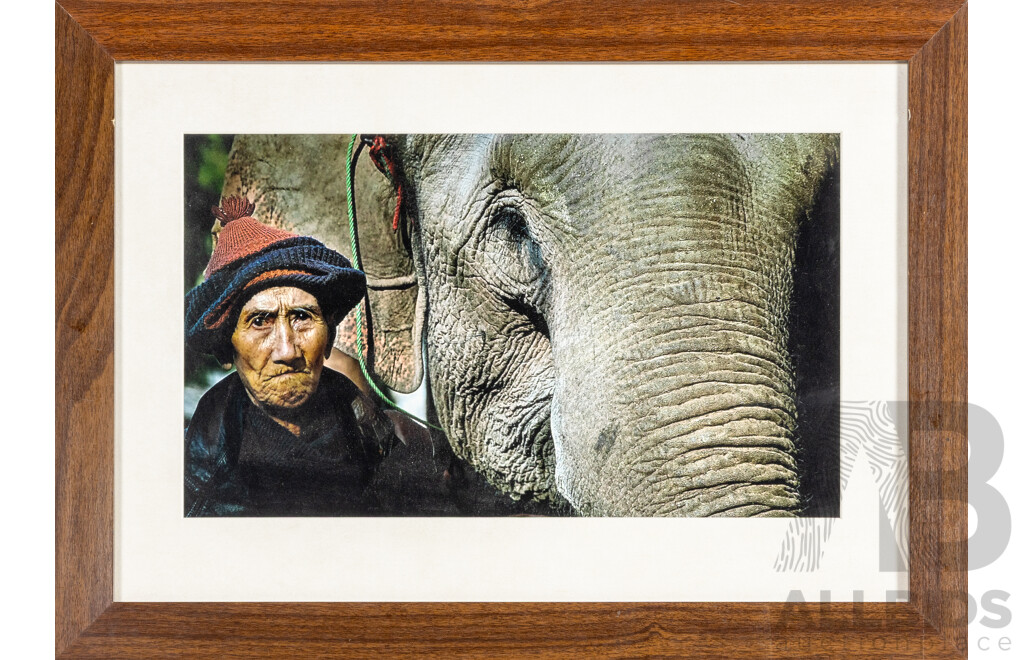 Artist Unknown (20th Century Laos), Old Man with Elephant (c2015), Original Colour Photograph, 40H x 56W cm (frame)