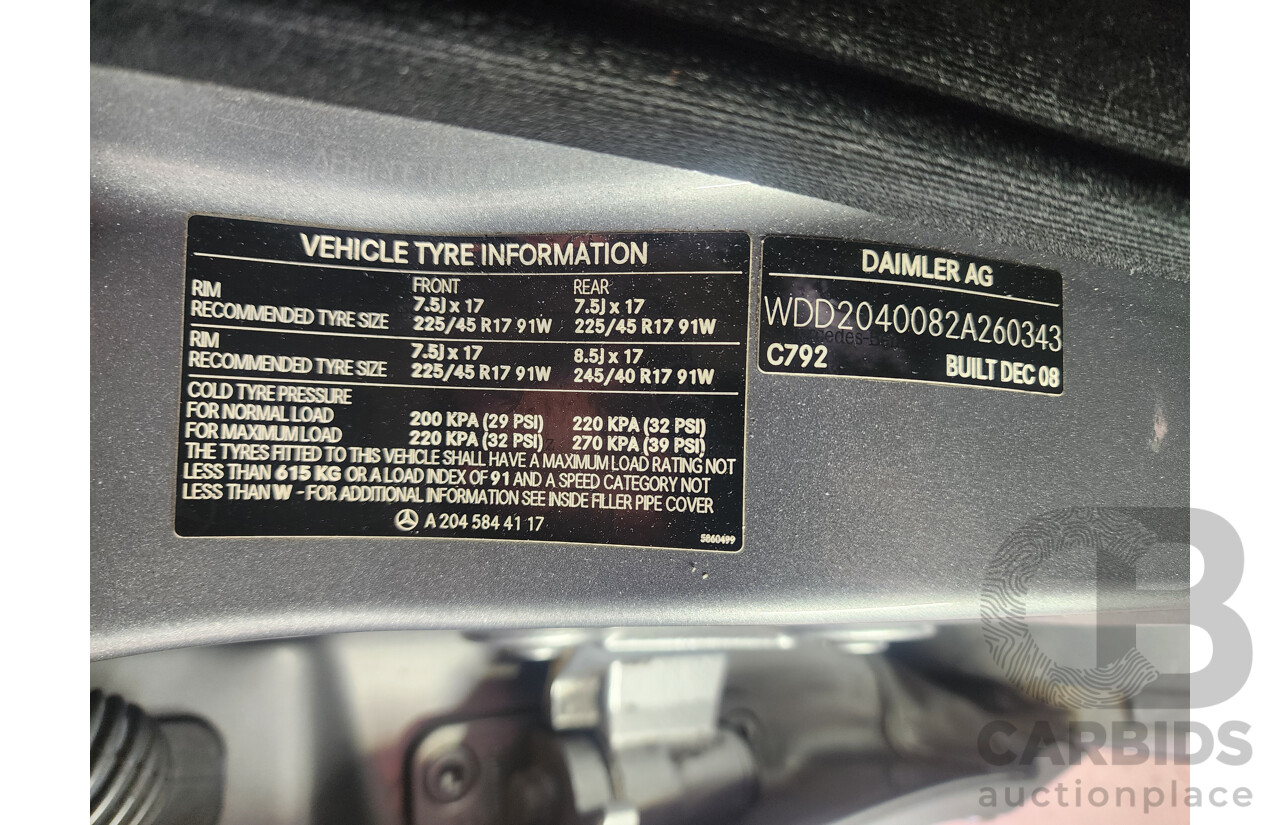 06/2009 Mercedes-Benz C220 CDI Avantgarde W204 4d Sedan Silver 2.1L