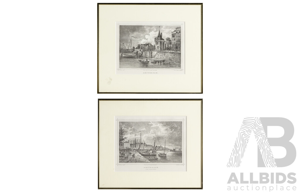 Ludwig Rohbock, (19th Century, German, 1824-1893) Amsterdam & Amsterdam Oude Tertuinen, Pair of Contemporary Prints After Original Engravings, 30.5H X 35.5W Cm (frames) (2)