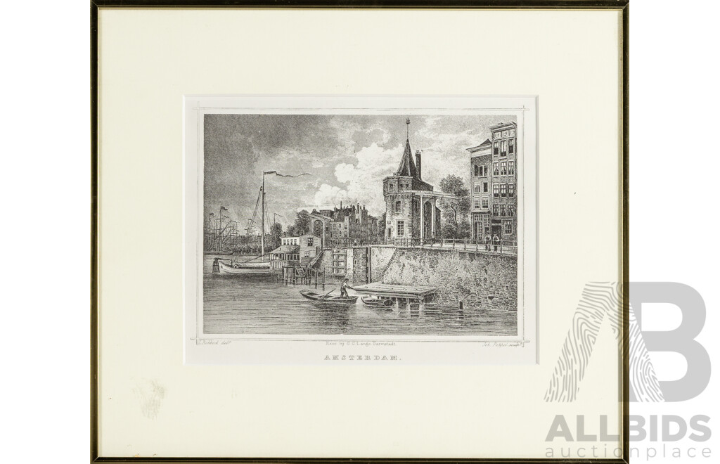 Ludwig Rohbock, (19th Century, German, 1824-1893) Amsterdam & Amsterdam Oude Tertuinen, Pair of Contemporary Prints After Original Engravings, 30.5H X 35.5W Cm (frames) (2)