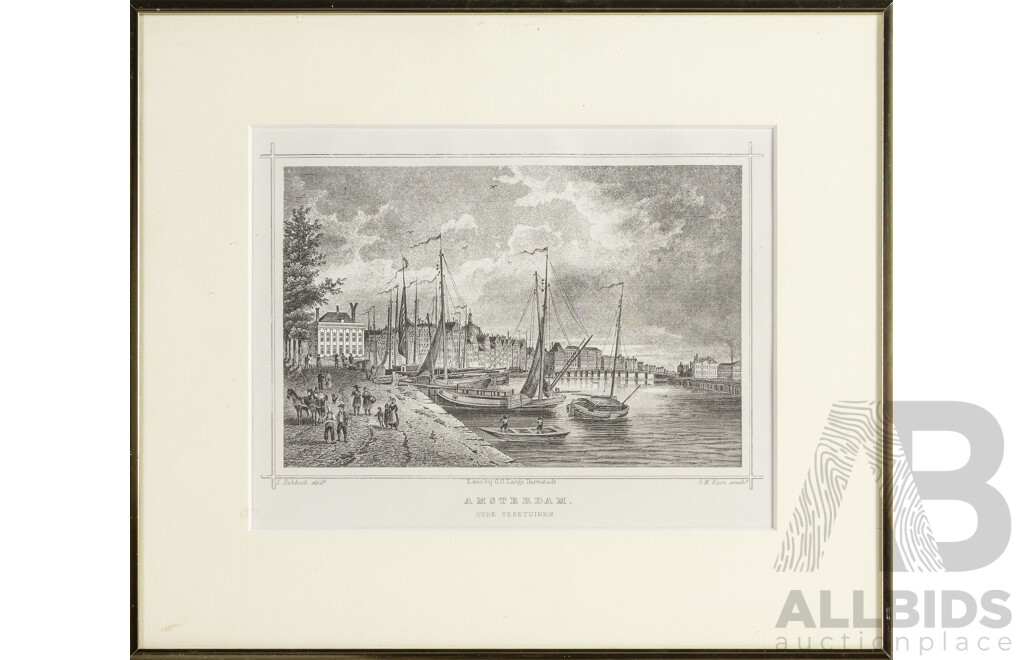 Ludwig Rohbock, (19th Century, German, 1824-1893) Amsterdam & Amsterdam Oude Tertuinen, Pair of Contemporary Prints After Original Engravings, 30.5H X 35.5W Cm (frames) (2)