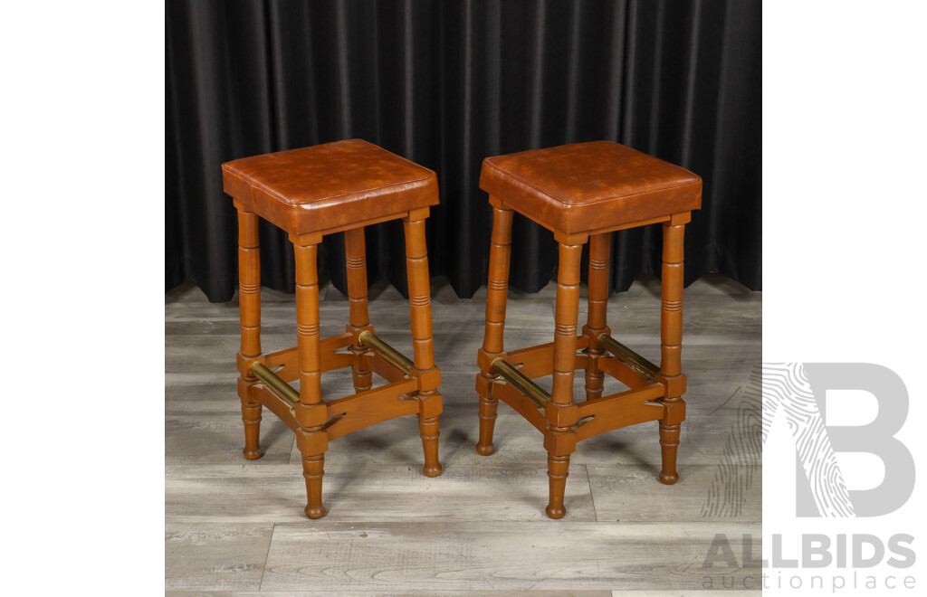 Pair of Timber Barstools with Vinyl Tops
