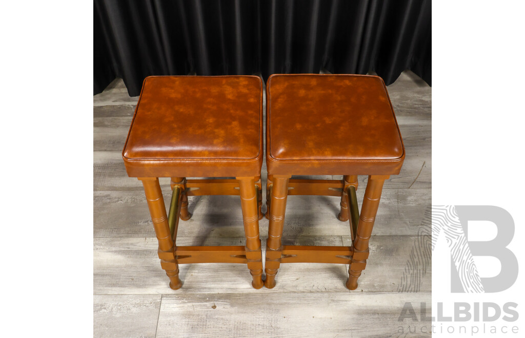 Pair of Timber Barstools with Vinyl Tops