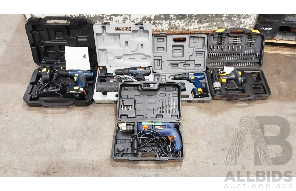 Large Steel Tool Box of Drills, Drill Bits, Tools, Impact Drill