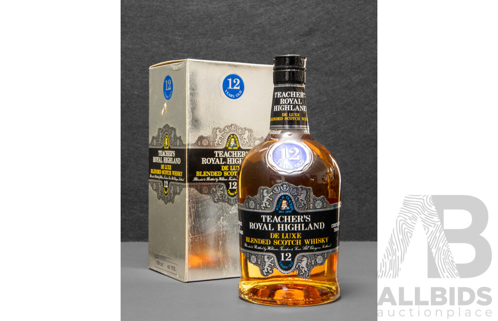 Vintage Teacher’s Royal Highland 12 Year Old De Luxe Blended Scotch Whisky in Presentation Box