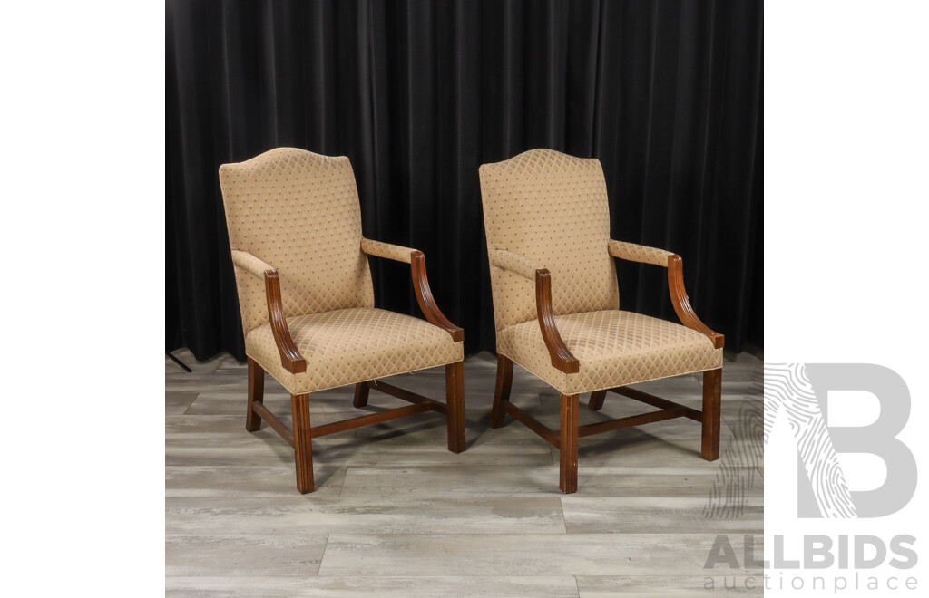 Pair of Drexel Georgian Style Upholstered Armchairs